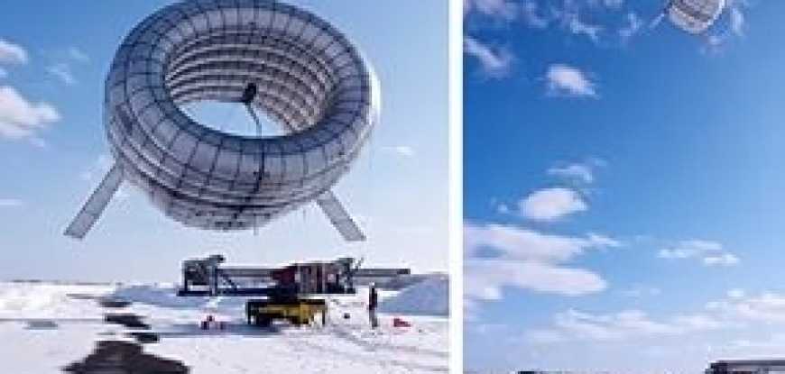 Парящая ветряная турбина на Аляске. Проект называется Altaeros Buoyant Airborne Turbine (BAT). Турбина работает на высоте 305 м и генерирует 30 кВт электроэнергии.